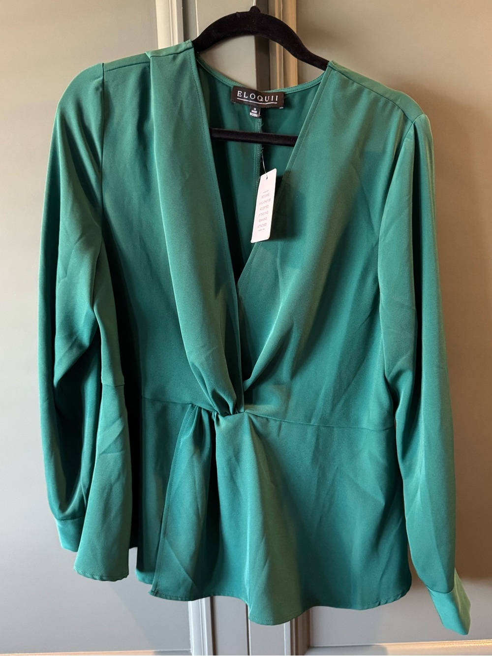 NWT. Eloquii Emerald Twist-Front V-Neck Blouse